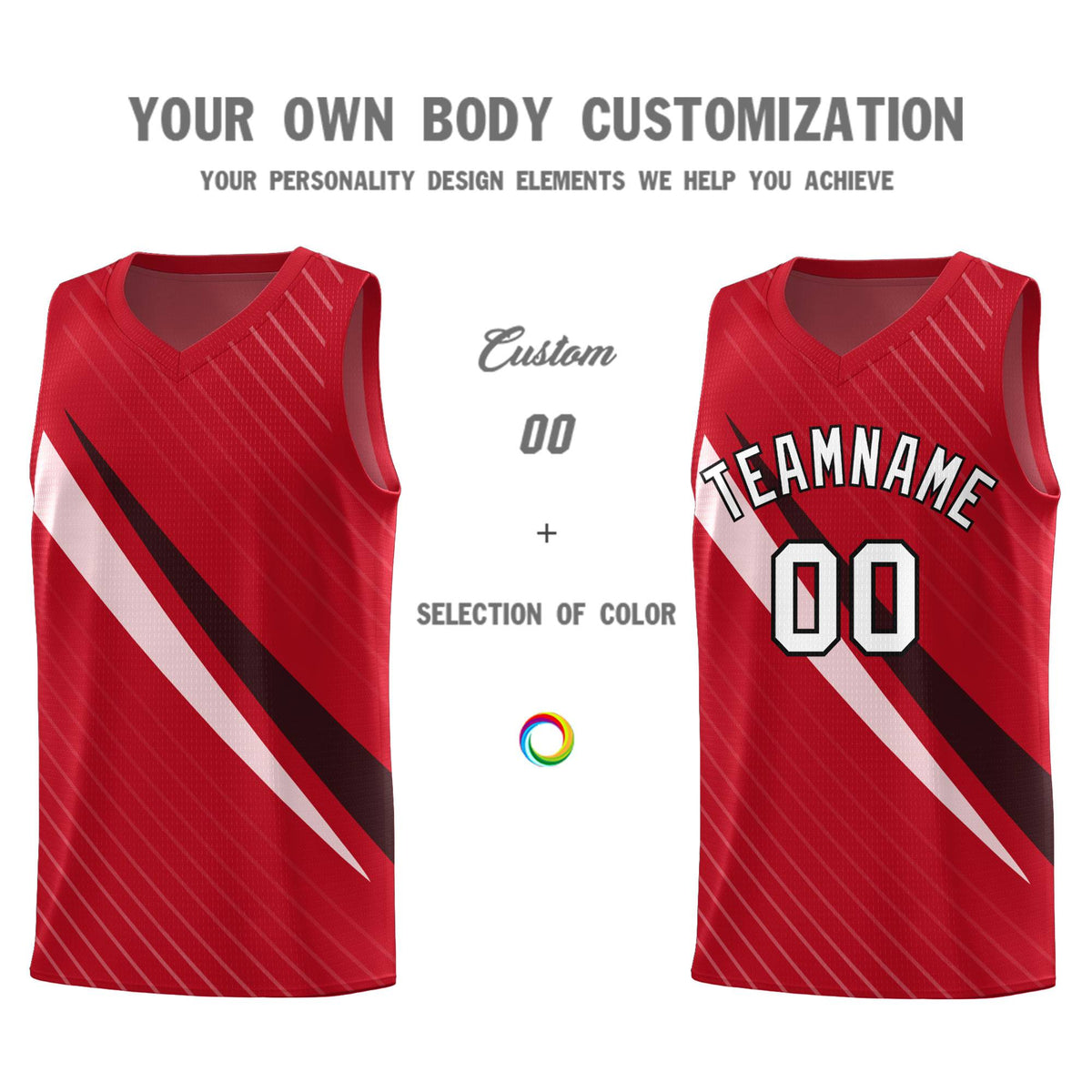 Custom Red Diagonal Pinstripe Pattern Color Block Sports Uniform Basketball Jersey