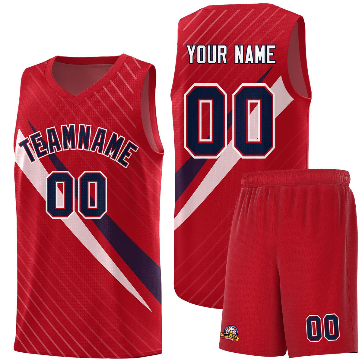 Custom Red Diagonal Pinstripe Pattern Color Block Sports Uniform Basketball Jersey