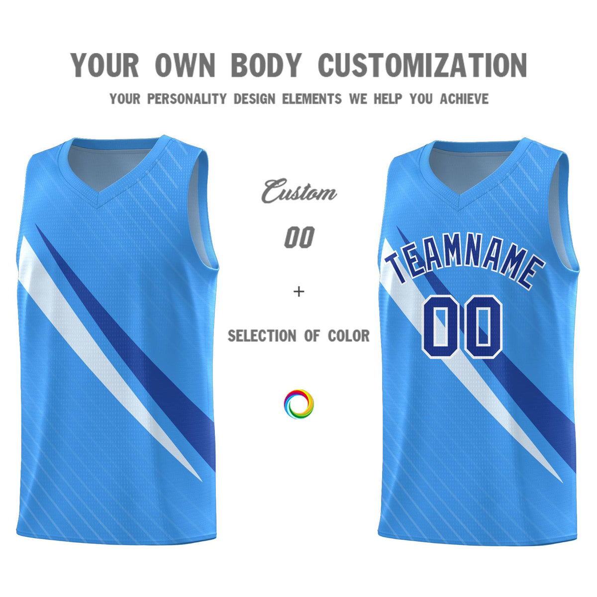 Custom Light Blue Diagonal Pinstripe Pattern Color Block Sports Uniform Basketball Jersey