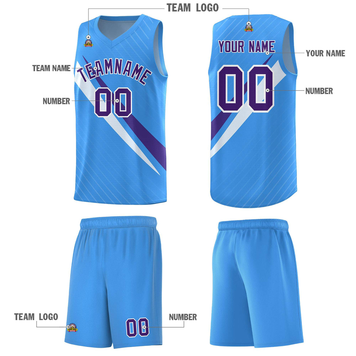 Custom Light Blue Diagonal Pinstripe Pattern Color Block Sports Uniform Basketball Jersey