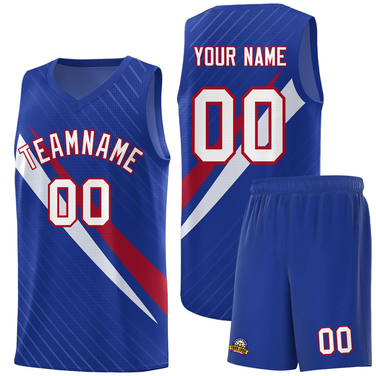 Custom Royal Diagonal Pinstripe Pattern Color Block Sports Uniform Basketball Jersey