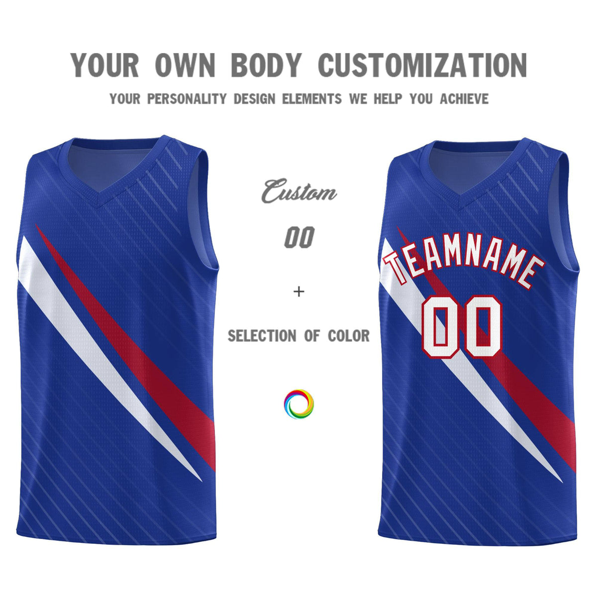 Custom Royal Diagonal Pinstripe Pattern Color Block Sports Uniform Basketball Jersey