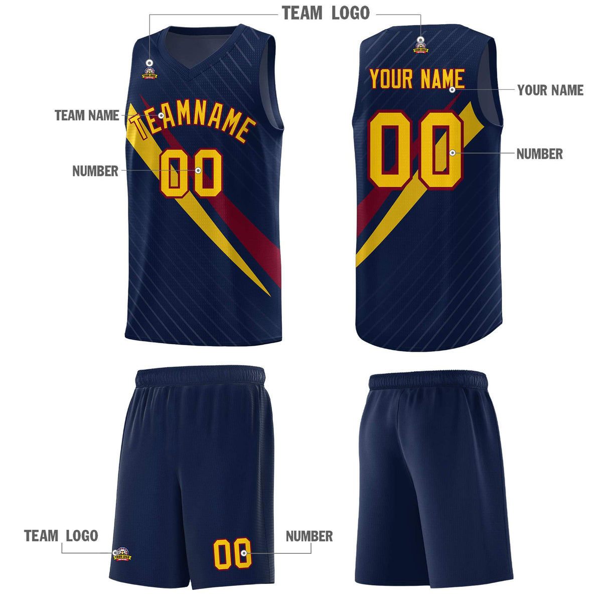 Custom Navy Diagonal Pinstripe Pattern Color Block Sports Uniform Basketball Jersey