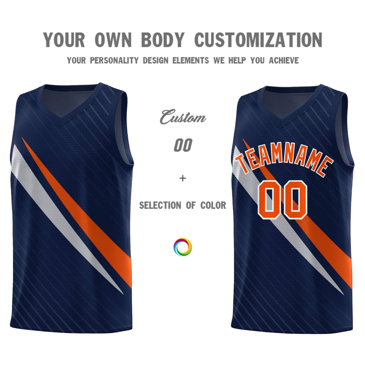 Custom Navy Diagonal Pinstripe Pattern Color Block Sports Uniform Basketball Jersey