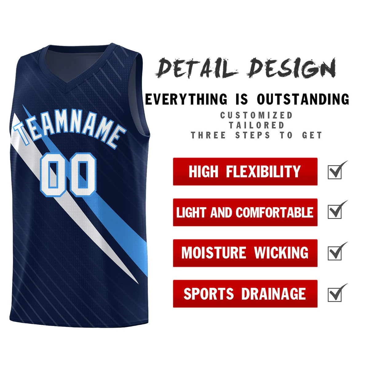 Custom Navy Diagonal Pinstripe Pattern Color Block Sports Uniform Basketball Jersey