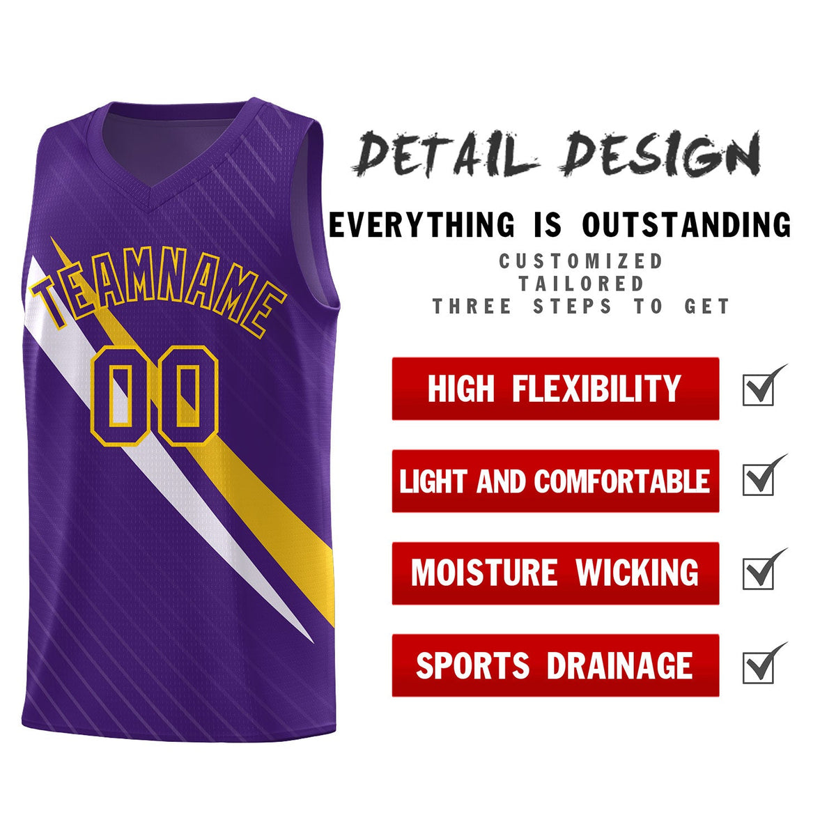 Custom Purple Diagonal Pinstripe Pattern Color Block Sports Uniform Basketball Jersey