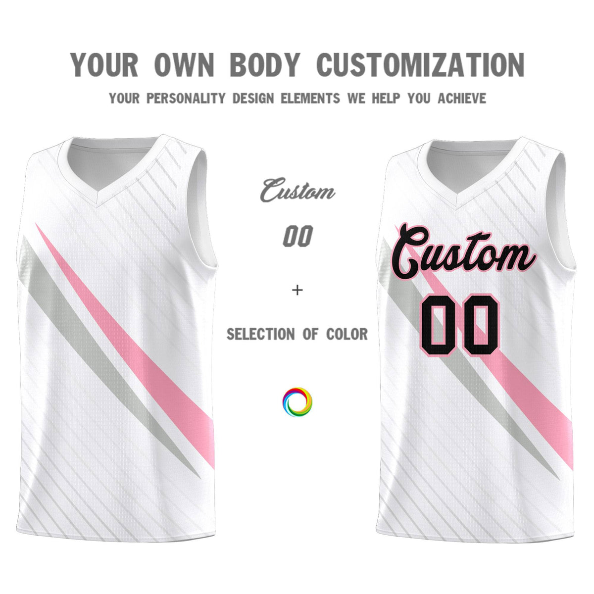 Custom White Diagonal Pinstripe Pattern Color Block Sports Uniform Basketball Jersey