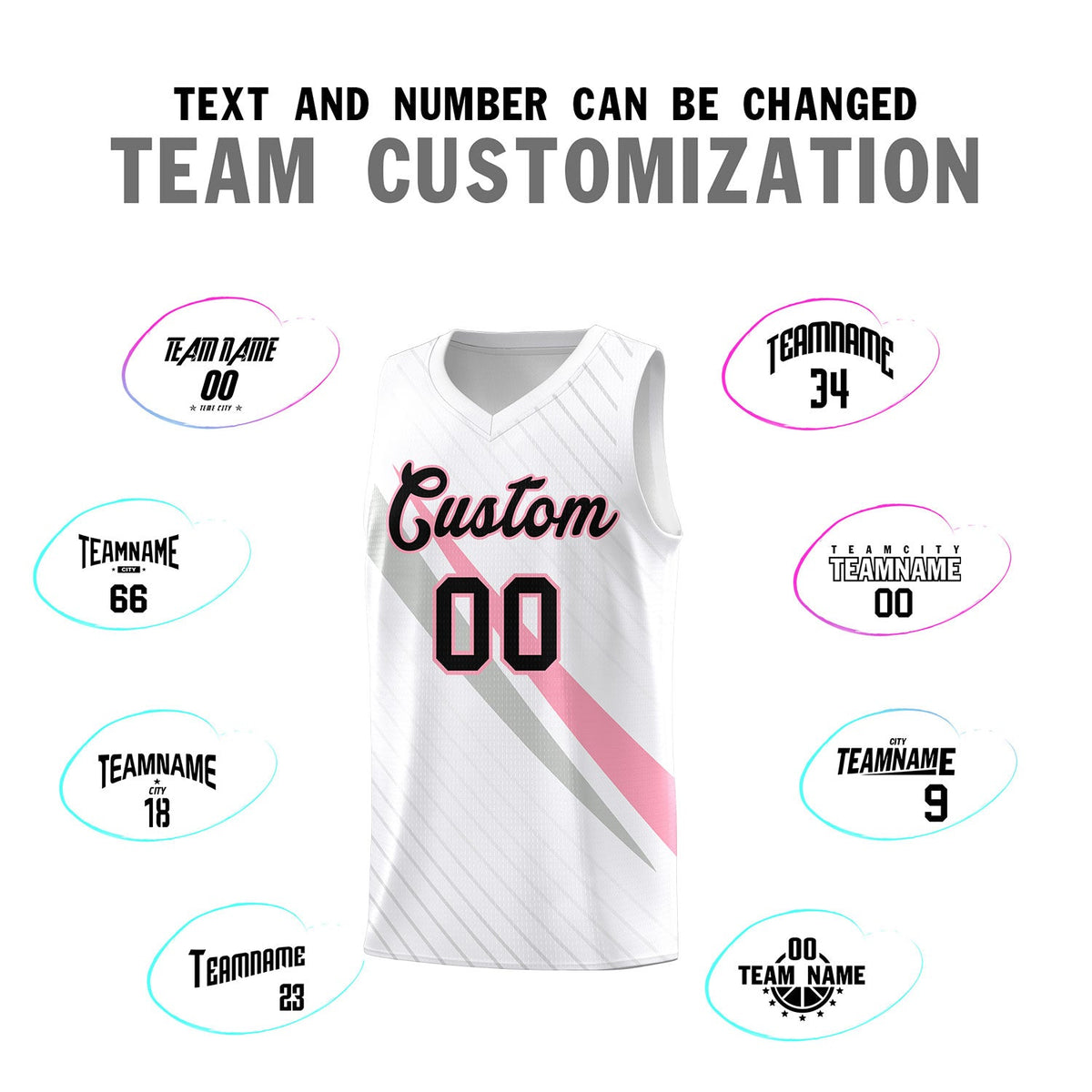 Custom White Diagonal Pinstripe Pattern Color Block Sports Uniform Basketball Jersey