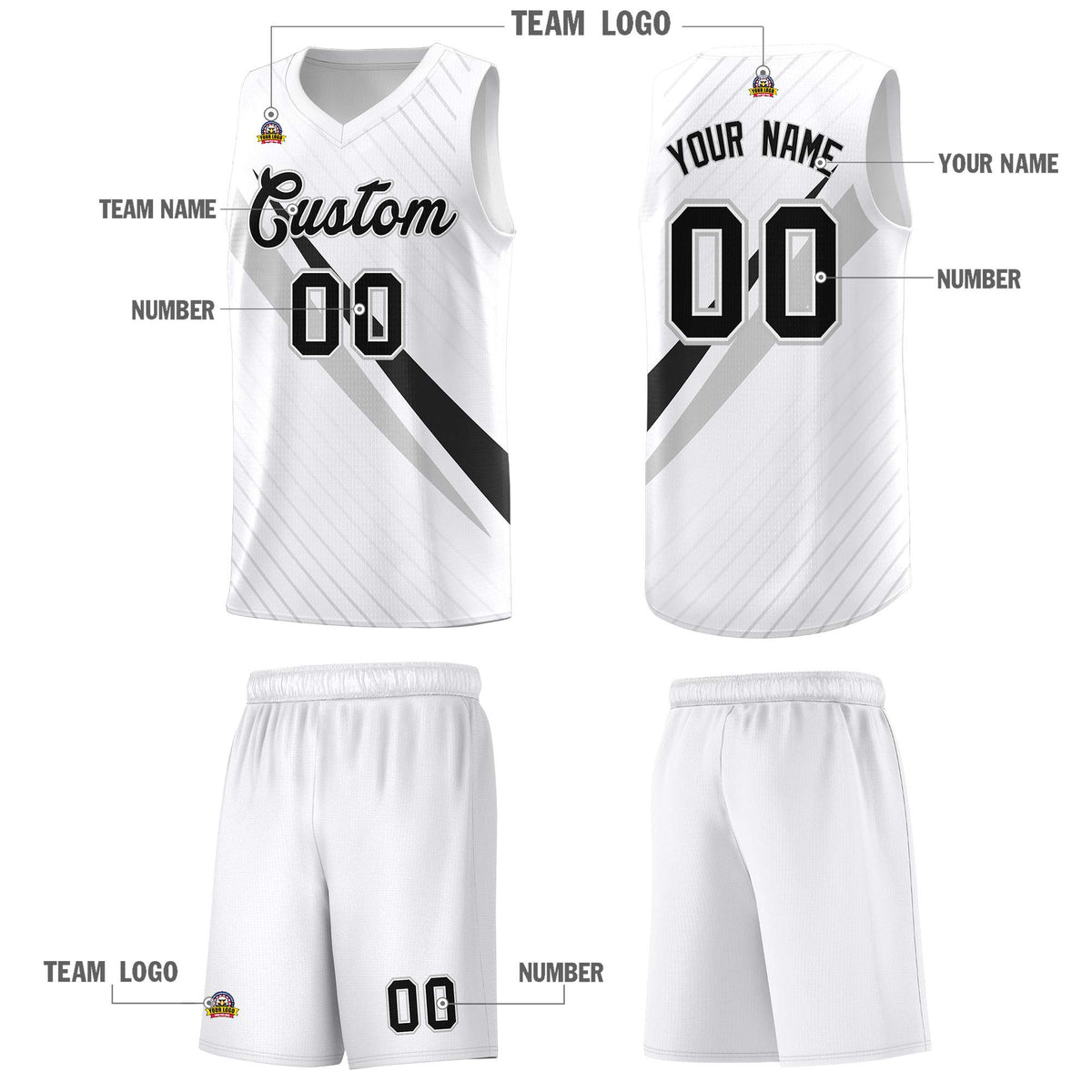 Custom White Diagonal Pinstripe Pattern Color Block Sports Uniform Basketball Jersey