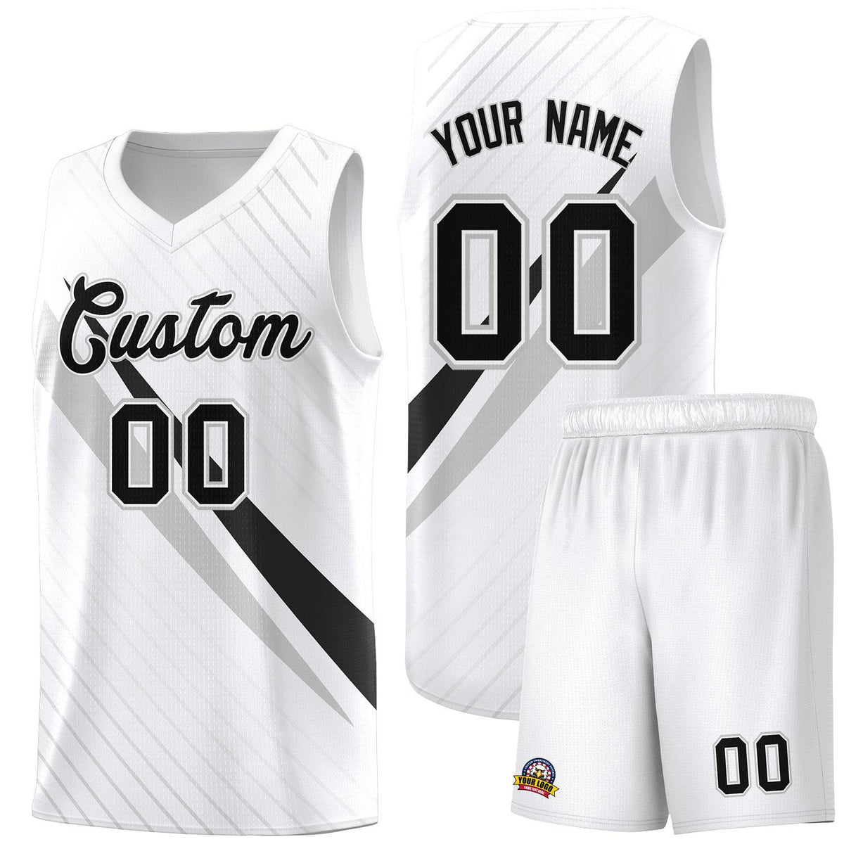 Custom White Diagonal Pinstripe Pattern Color Block Sports Uniform Basketball Jersey