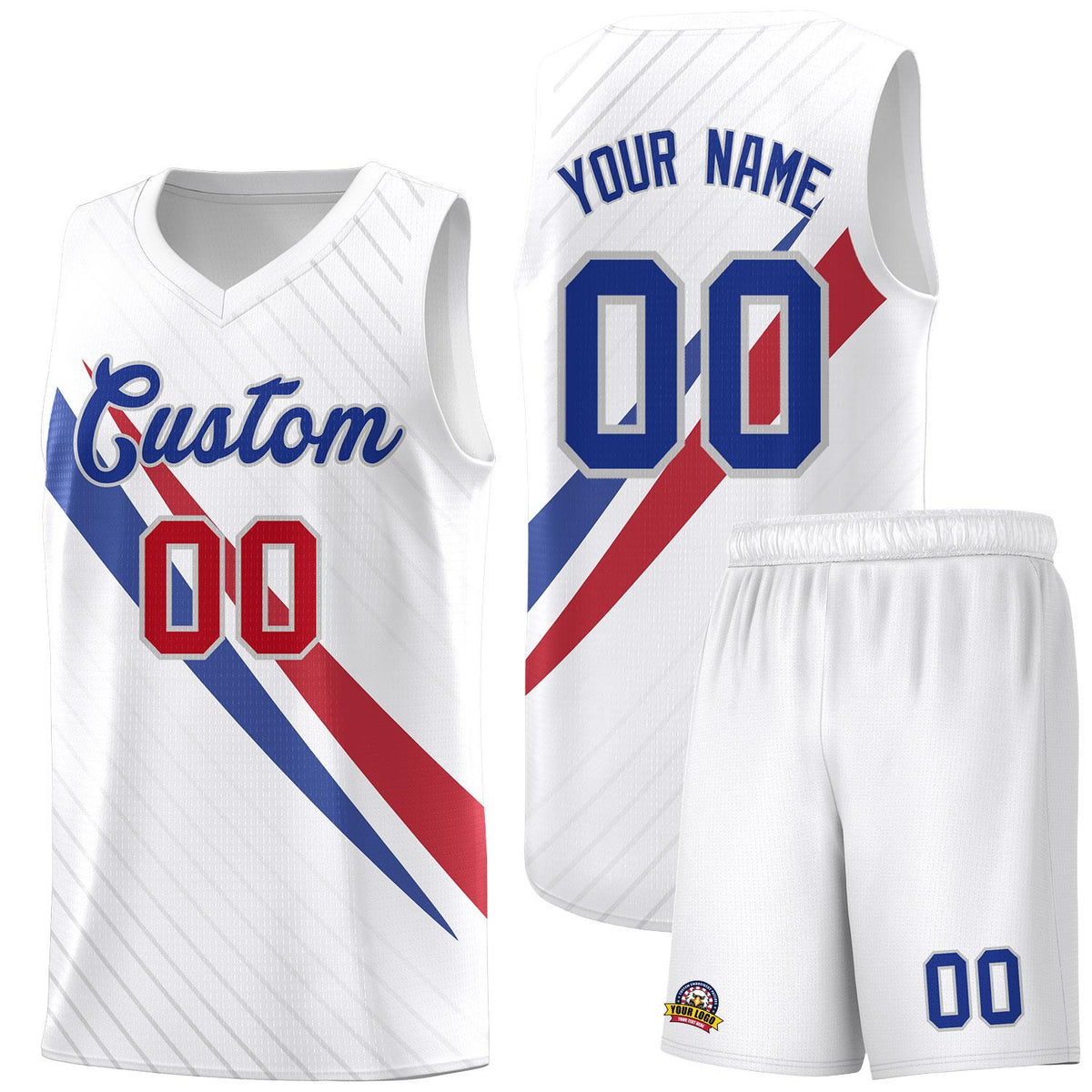 Custom White Diagonal Pinstripe Pattern Color Block Sports Uniform Basketball Jersey