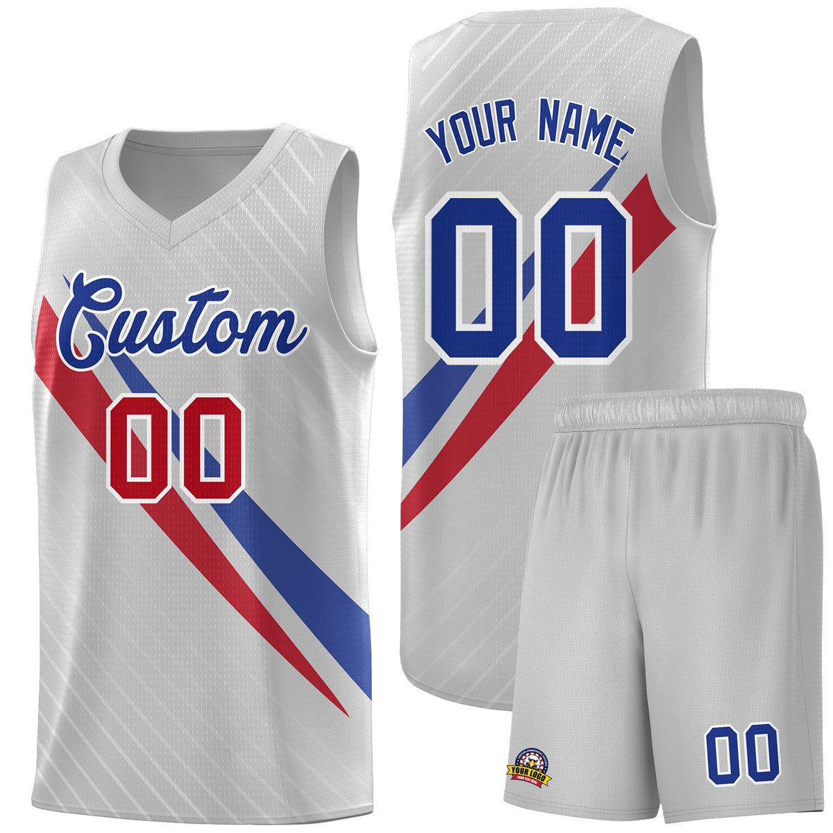 Custom Gray Diagonal Pinstripe Pattern Color Block Sports Uniform Basketball Jersey