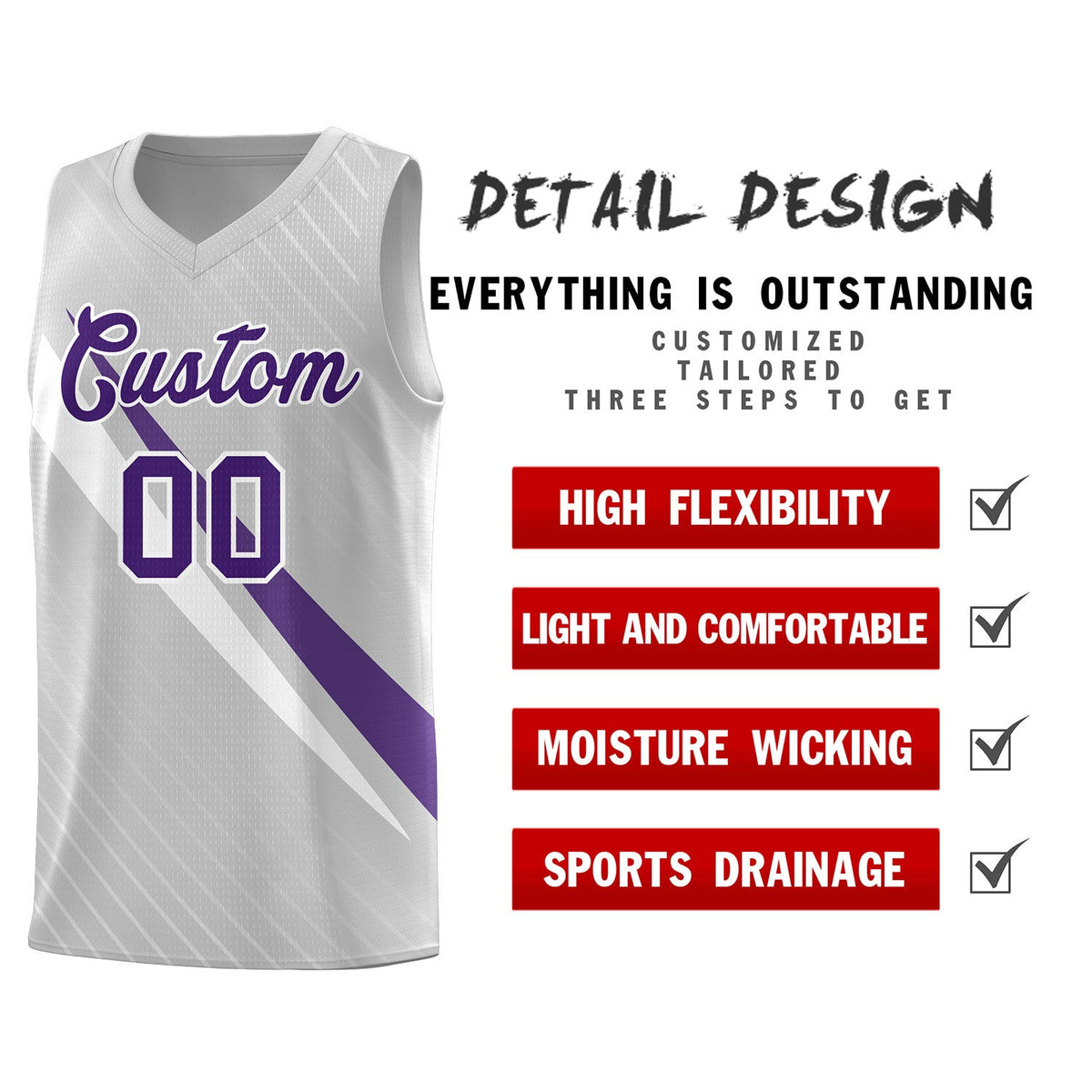 Custom Gray Diagonal Pinstripe Pattern Color Block Sports Uniform Basketball Jersey