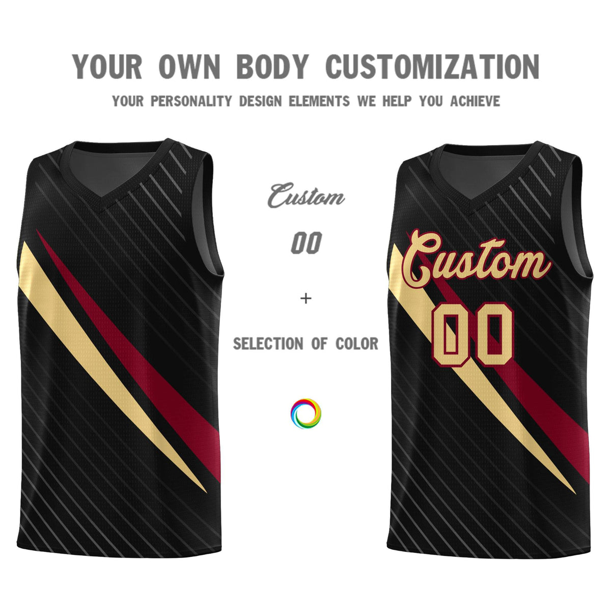 Custom Black Diagonal Pinstripe Pattern Color Block Sports Uniform Basketball Jersey
