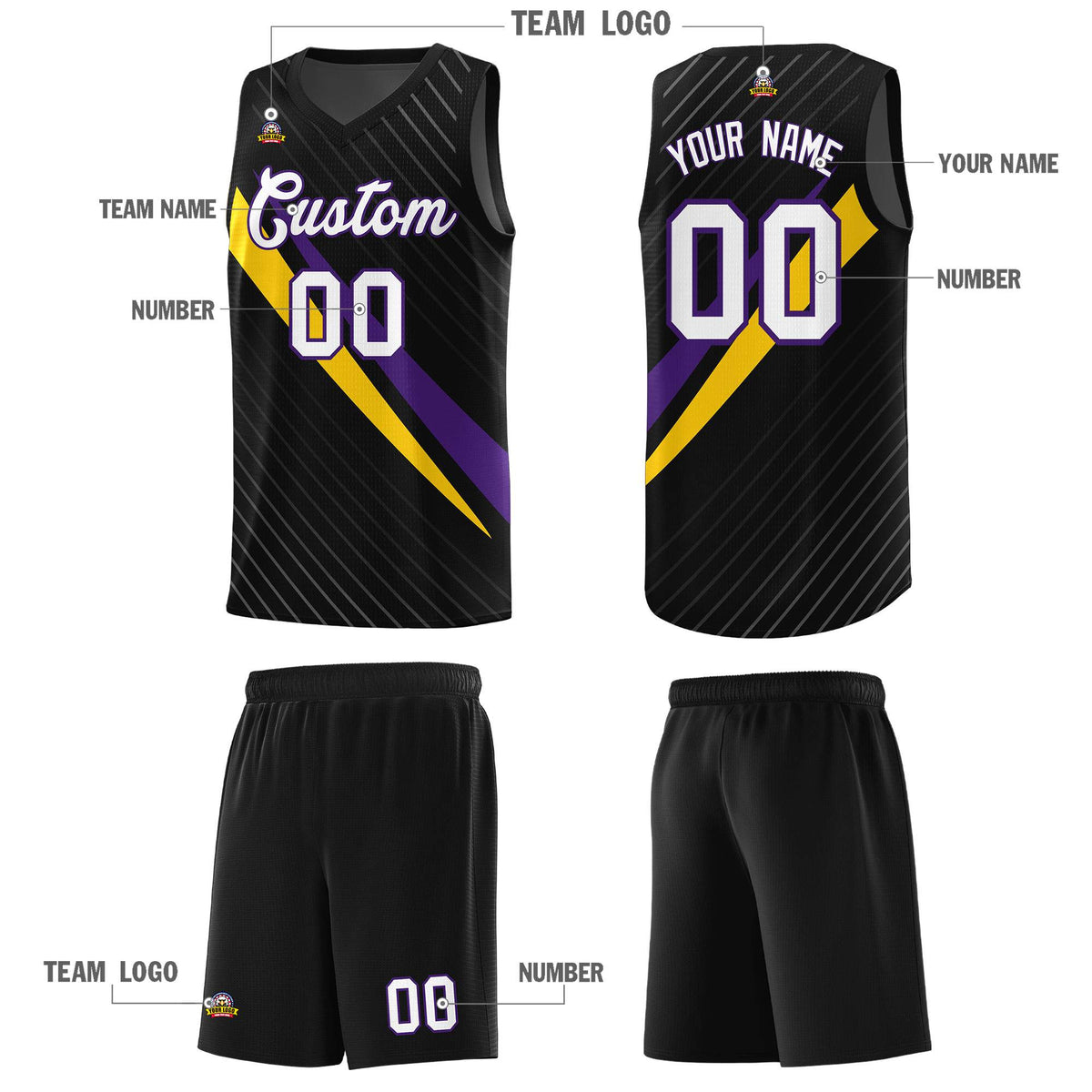 Custom Black Diagonal Pinstripe Pattern Color Block Sports Uniform Basketball Jersey