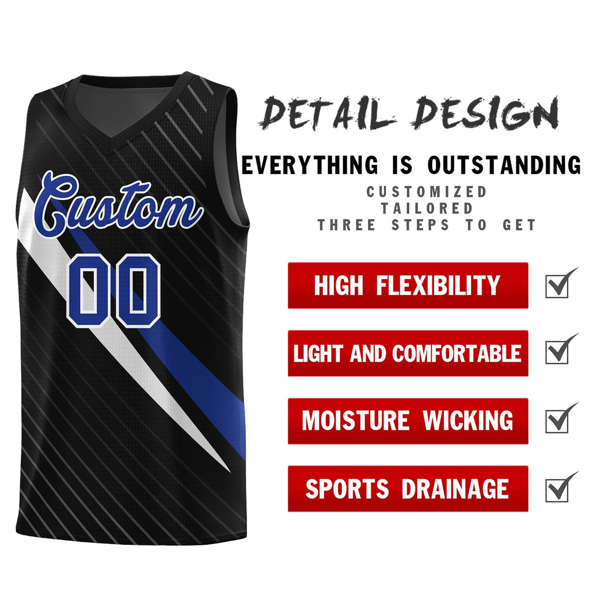 Custom Black Diagonal Pinstripe Pattern Color Block Sports Uniform Basketball Jersey