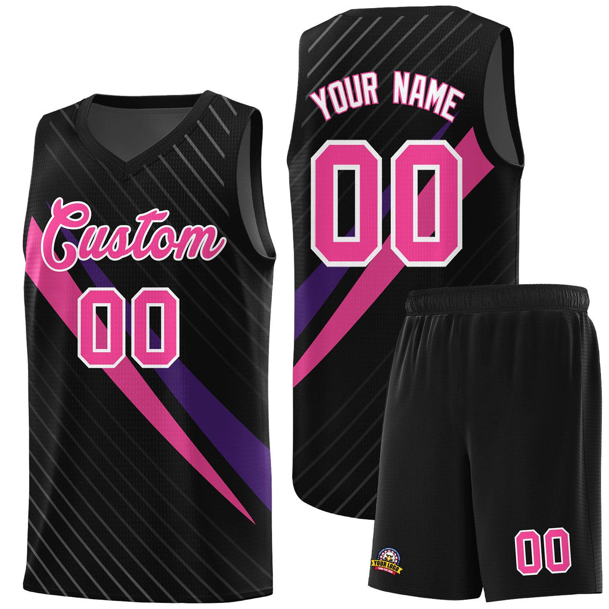 Custom Black Diagonal Pinstripe Pattern Color Block Sports Uniform Basketball Jersey