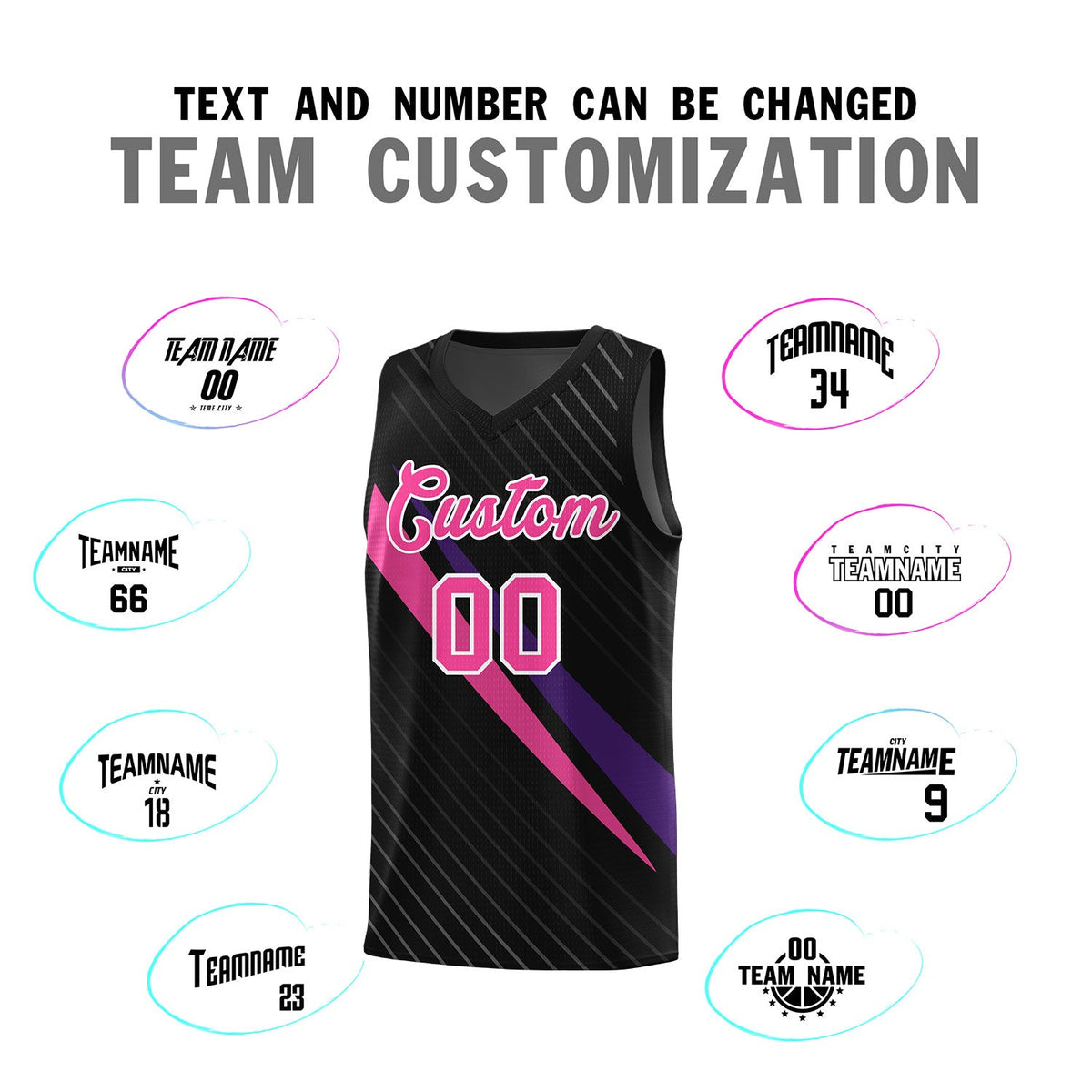 Custom Black Diagonal Pinstripe Pattern Color Block Sports Uniform Basketball Jersey