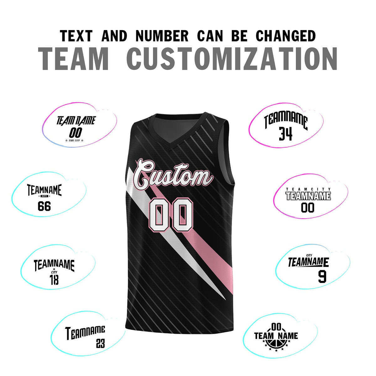 Custom Black Diagonal Pinstripe Pattern Color Block Sports Uniform Basketball Jersey