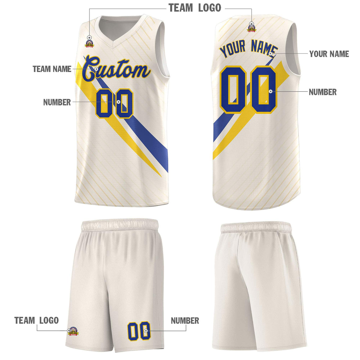 Custom Cream Diagonal Pinstripe Pattern Color Block Sports Uniform Basketball Jersey