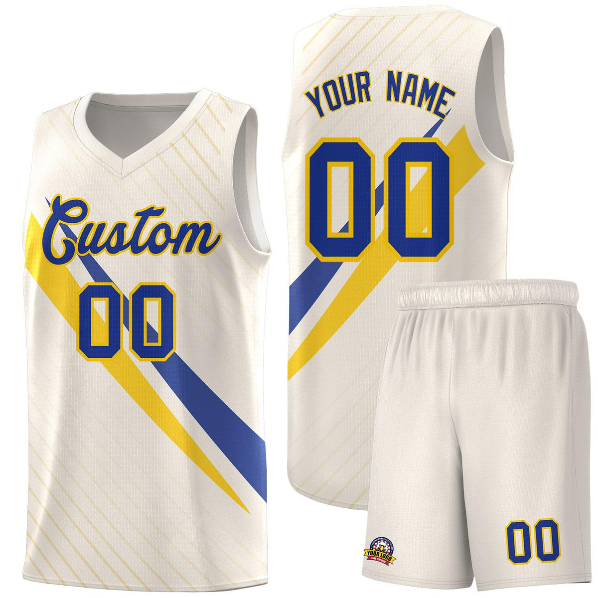 Custom Cream Diagonal Pinstripe Pattern Color Block Sports Uniform Basketball Jersey