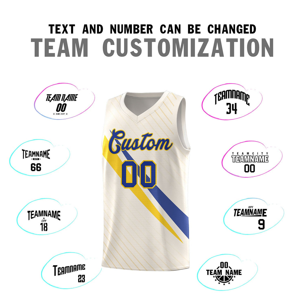 Custom Cream Diagonal Pinstripe Pattern Color Block Sports Uniform Basketball Jersey