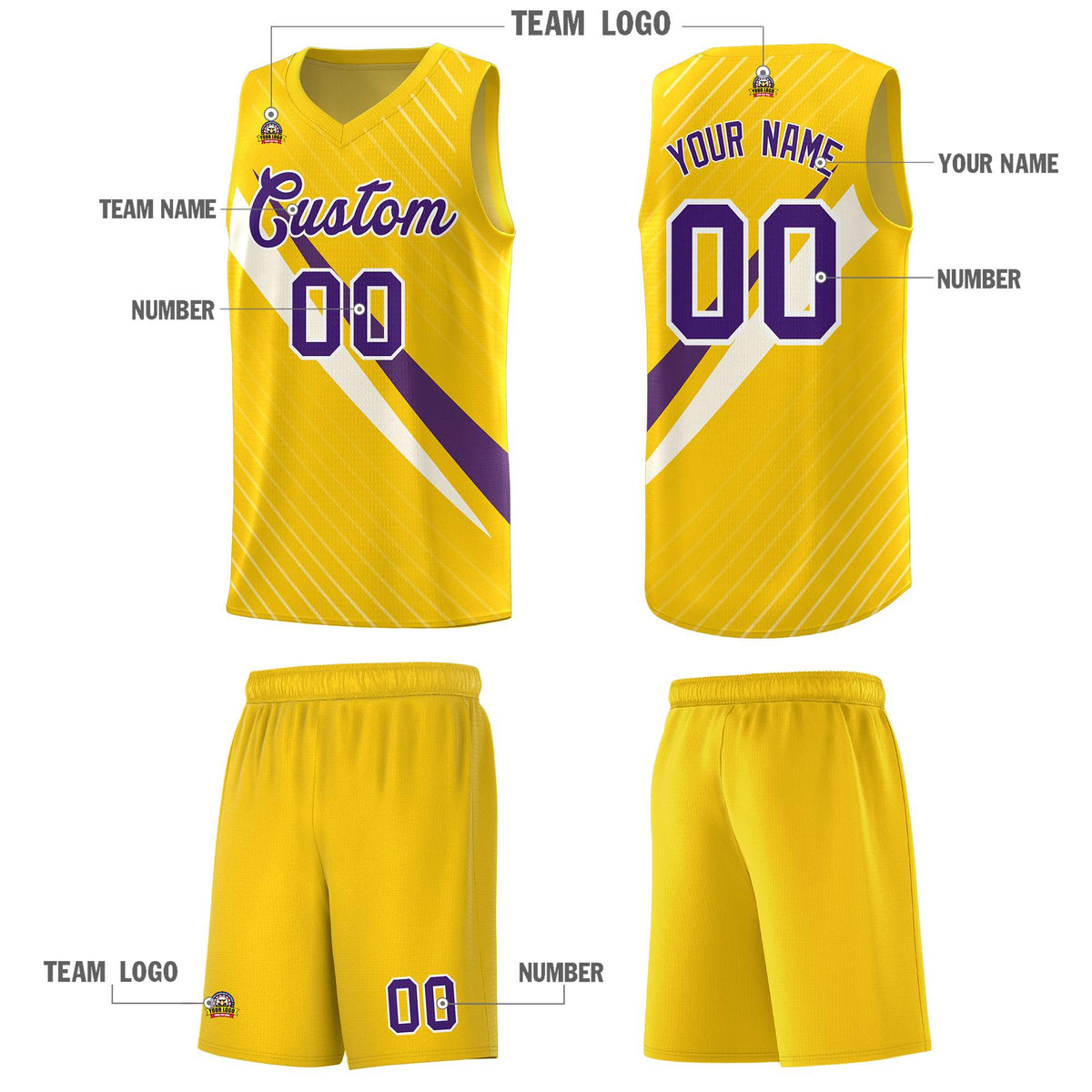 Custom Gold Diagonal Pinstripe Pattern Color Block Sports Uniform Basketball Jersey
