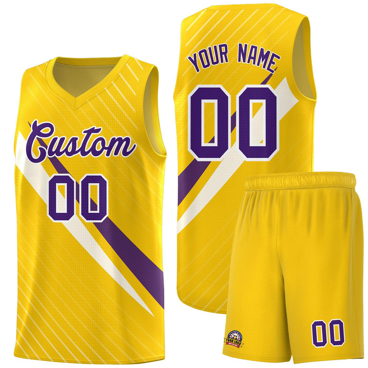 Custom Gold Diagonal Pinstripe Pattern Color Block Sports Uniform Basketball Jersey