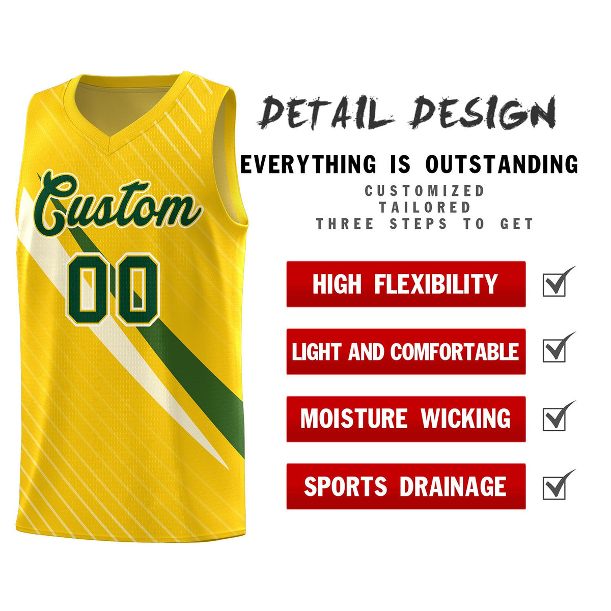 Custom Gold Diagonal Pinstripe Pattern Color Block Sports Uniform Basketball Jersey