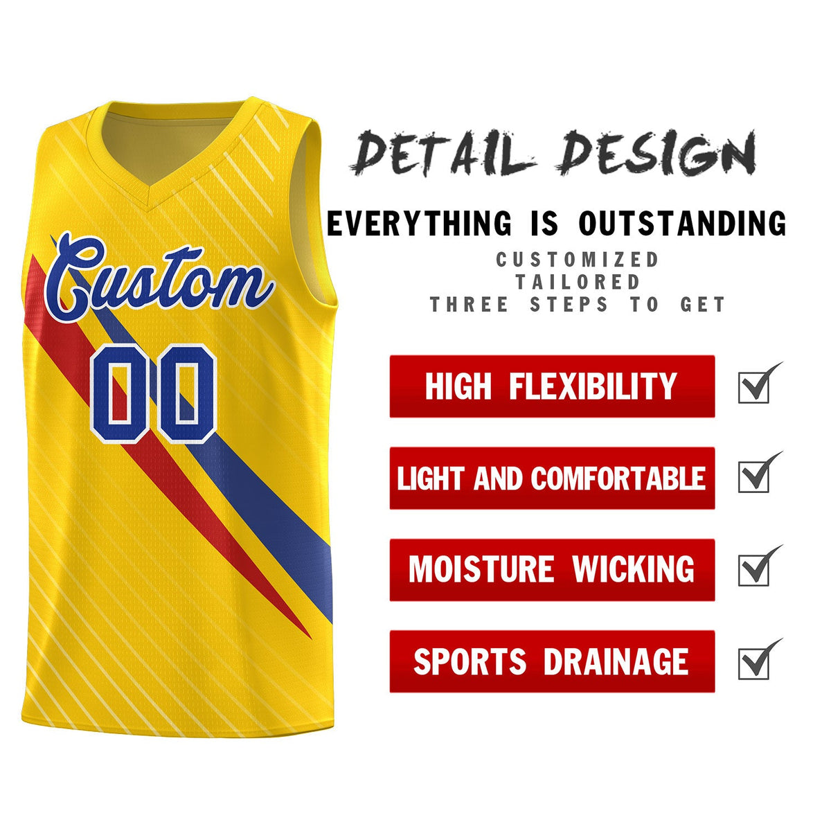 Custom Gold Diagonal Pinstripe Pattern Color Block Sports Uniform Basketball Jersey