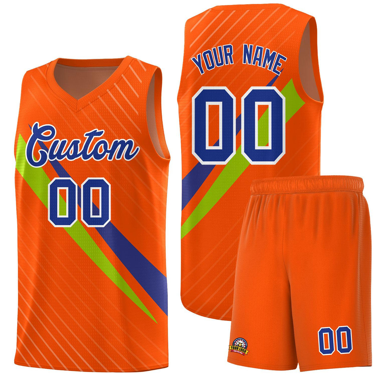 Custom Orange Diagonal Pinstripe Pattern Color Block Sports Uniform Basketball Jersey