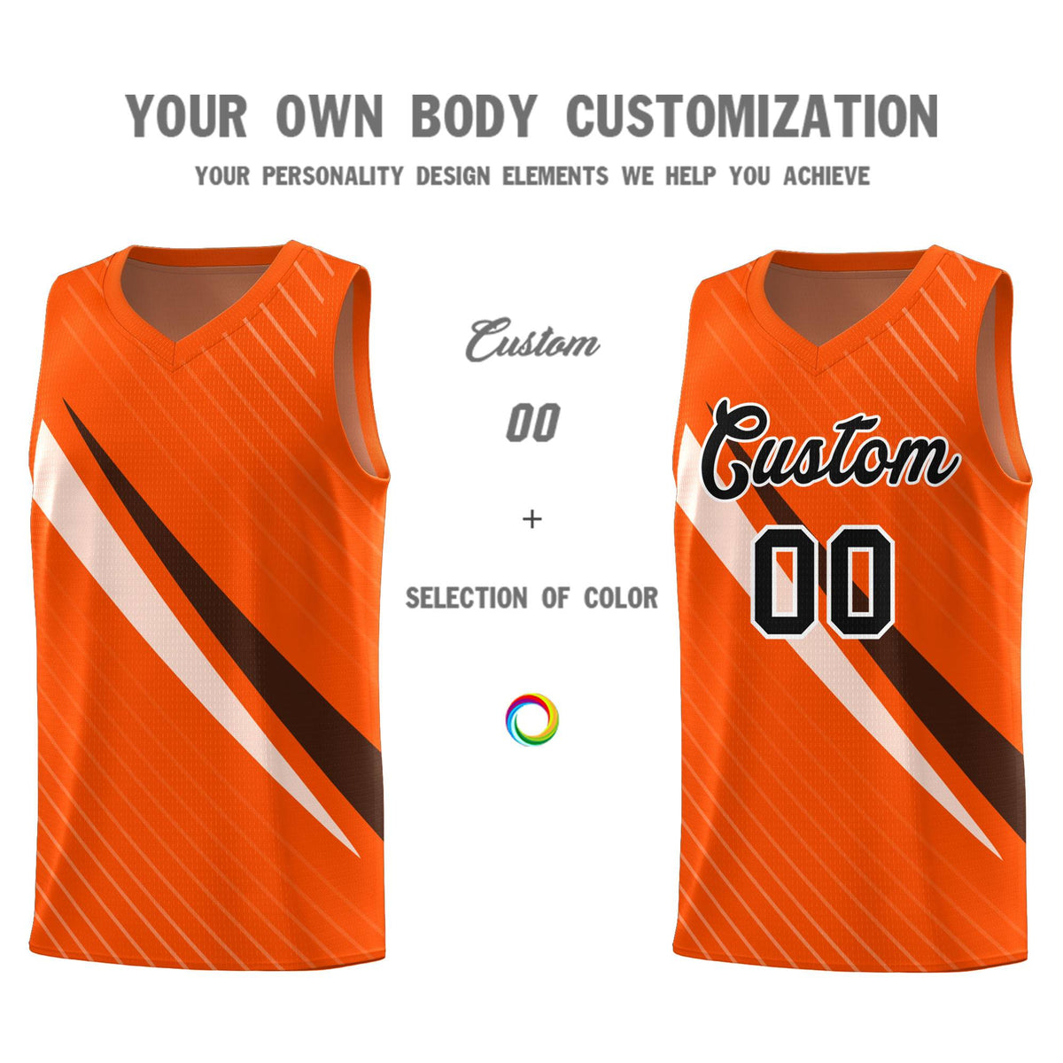 Custom Orange Diagonal Pinstripe Pattern Color Block Sports Uniform Basketball Jersey