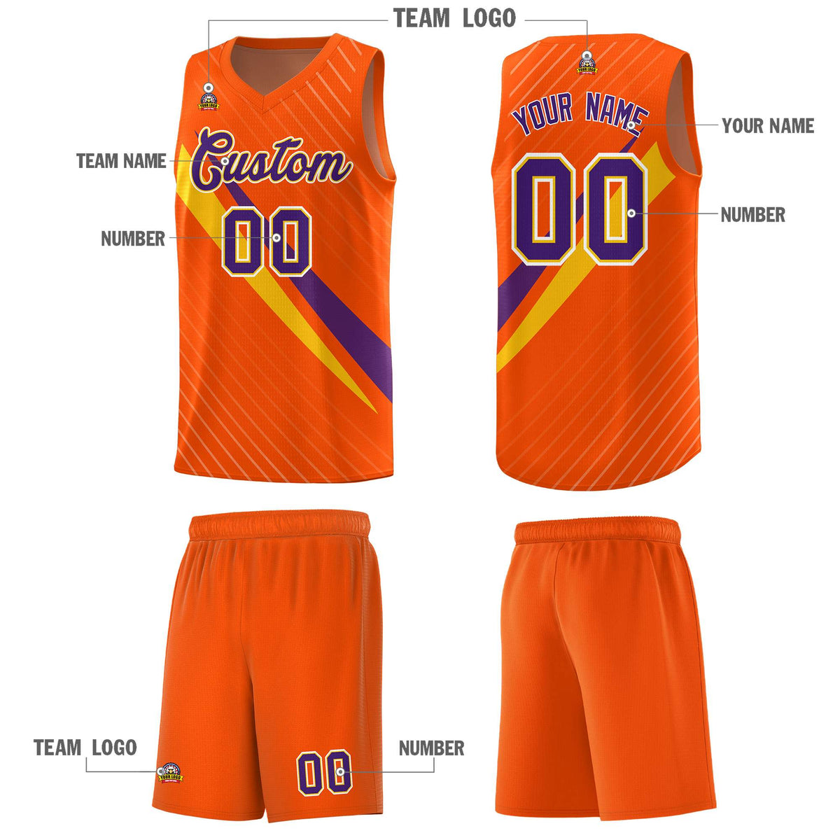 Custom Orange Diagonal Pinstripe Pattern Color Block Sports Uniform Basketball Jersey