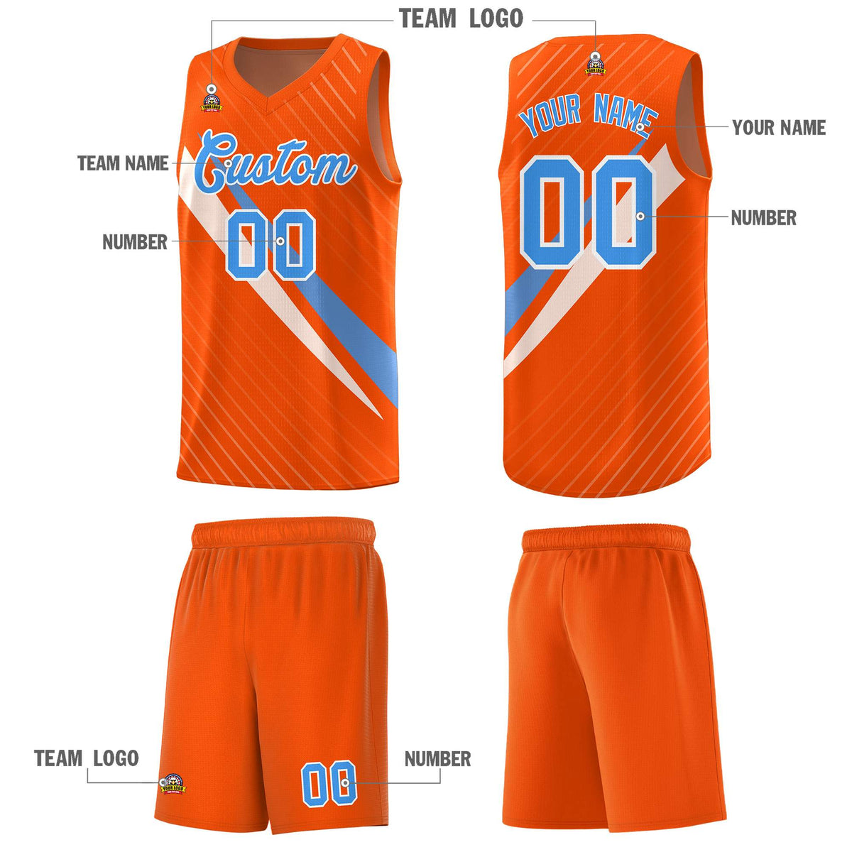Custom Orange Diagonal Pinstripe Pattern Color Block Sports Uniform Basketball Jersey
