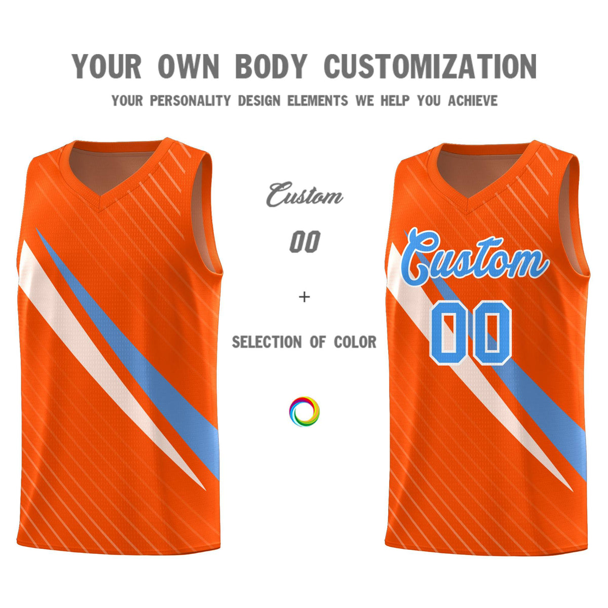 Custom Orange Diagonal Pinstripe Pattern Color Block Sports Uniform Basketball Jersey