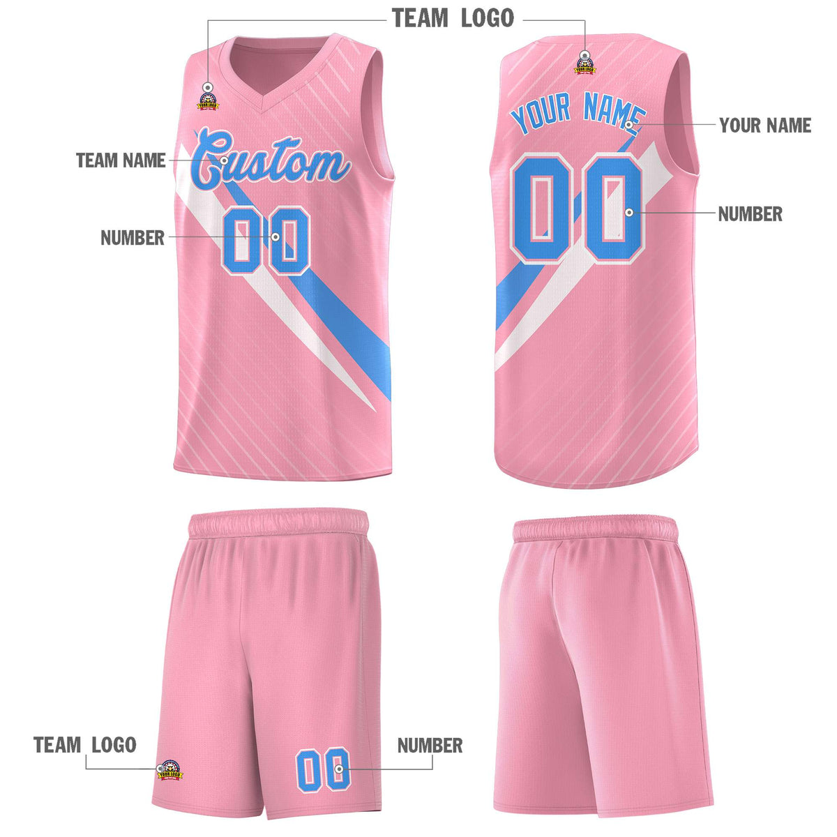 Custom Light Pink Diagonal Pinstripe Pattern Color Block Sports Uniform Basketball Jersey