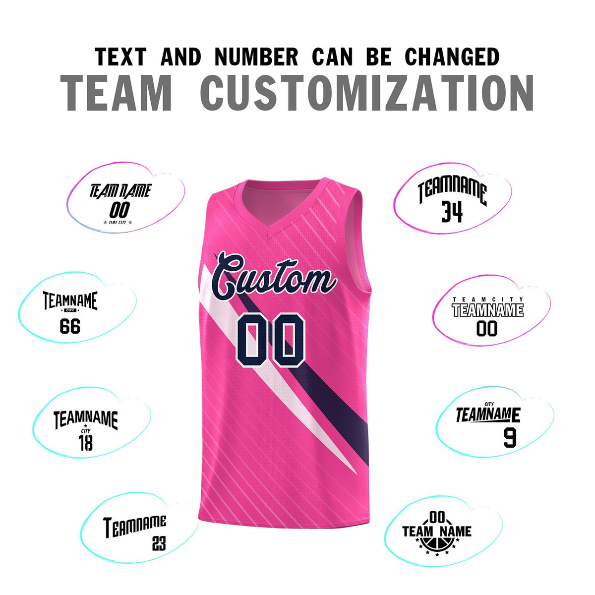 Custom Pink Diagonal Pinstripe Pattern Color Block Sports Uniform Basketball Jersey
