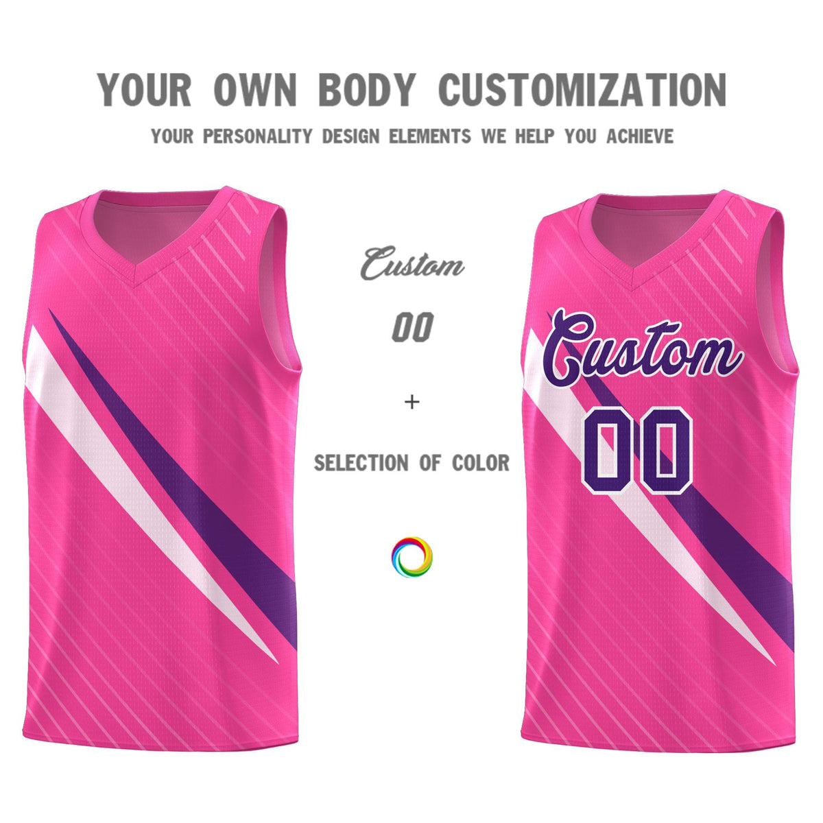 Custom Pink Diagonal Pinstripe Pattern Color Block Sports Uniform Basketball Jersey