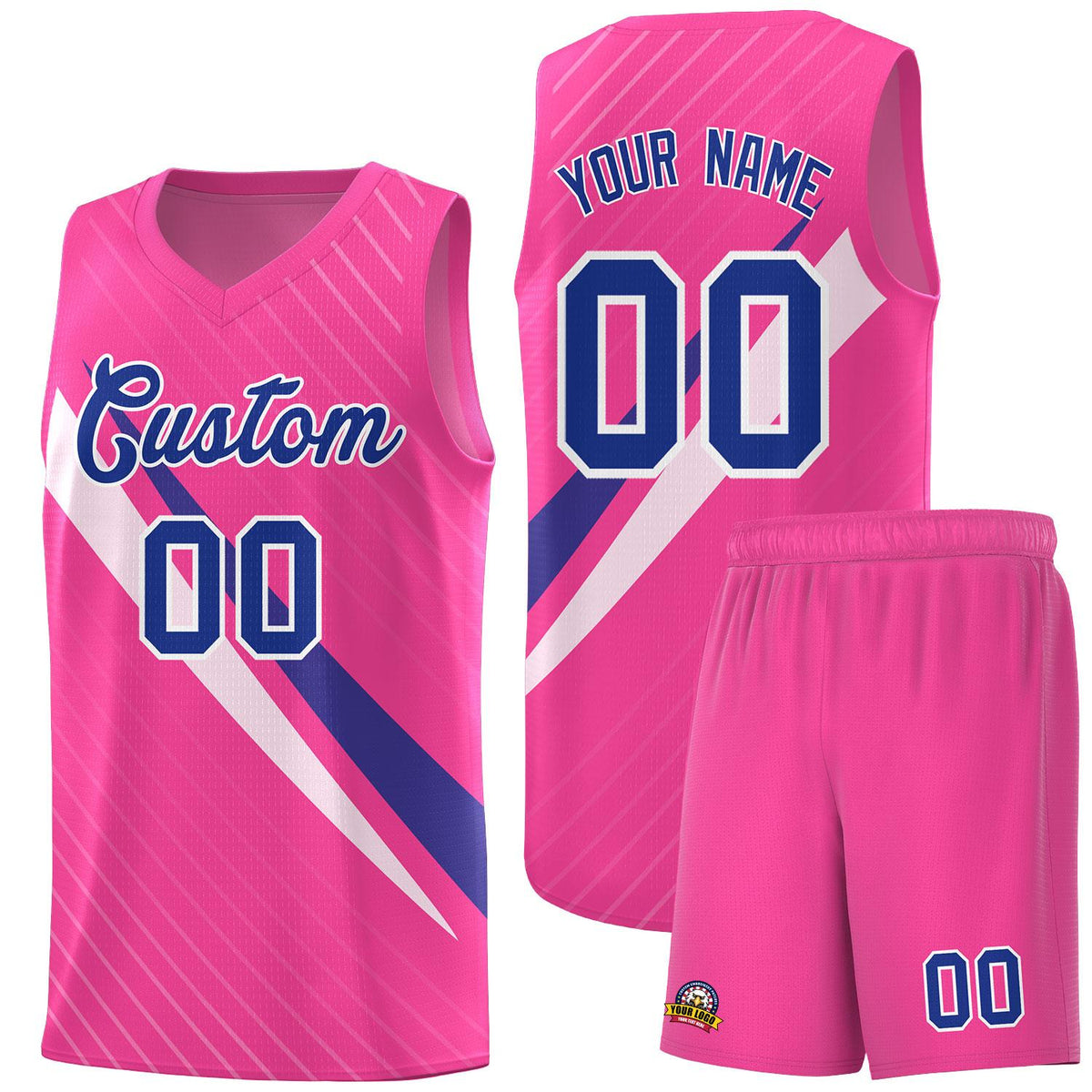 Custom Pink Diagonal Pinstripe Pattern Color Block Sports Uniform Basketball Jersey