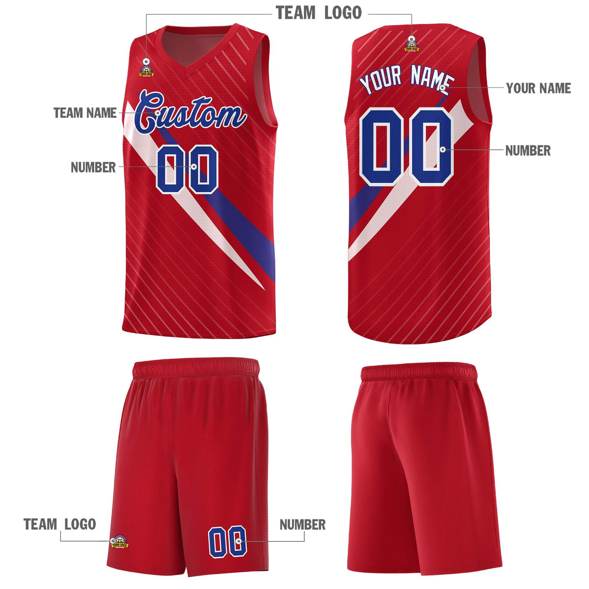 Custom Red Diagonal Pinstripe Pattern Color Block Sports Uniform Basketball Jersey