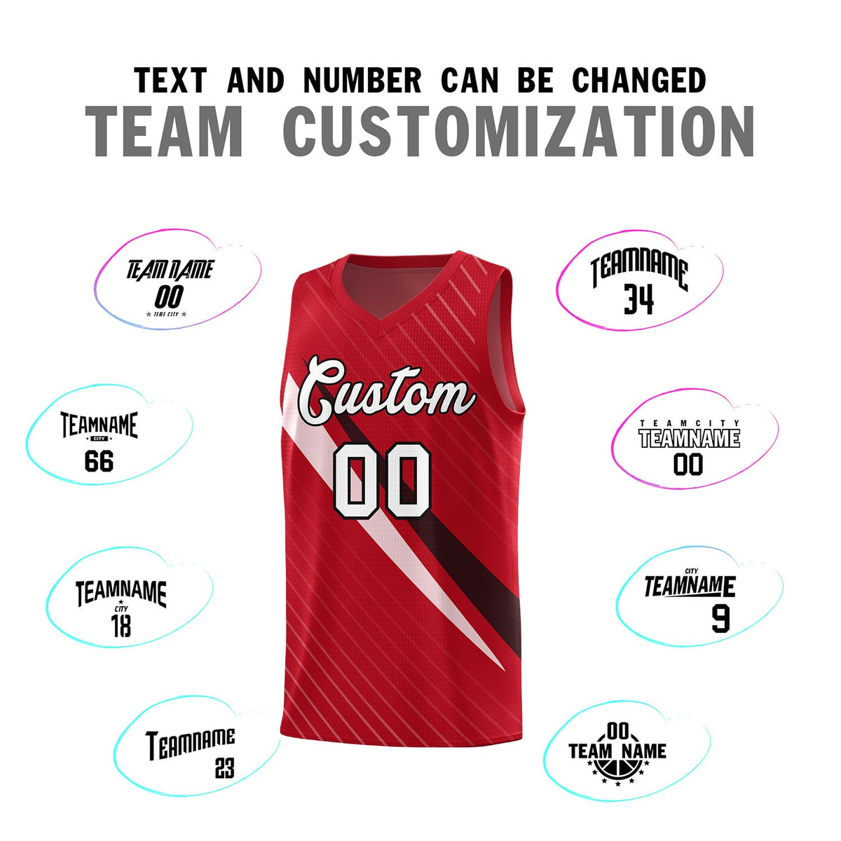 Custom Red Diagonal Pinstripe Pattern Color Block Sports Uniform Basketball Jersey