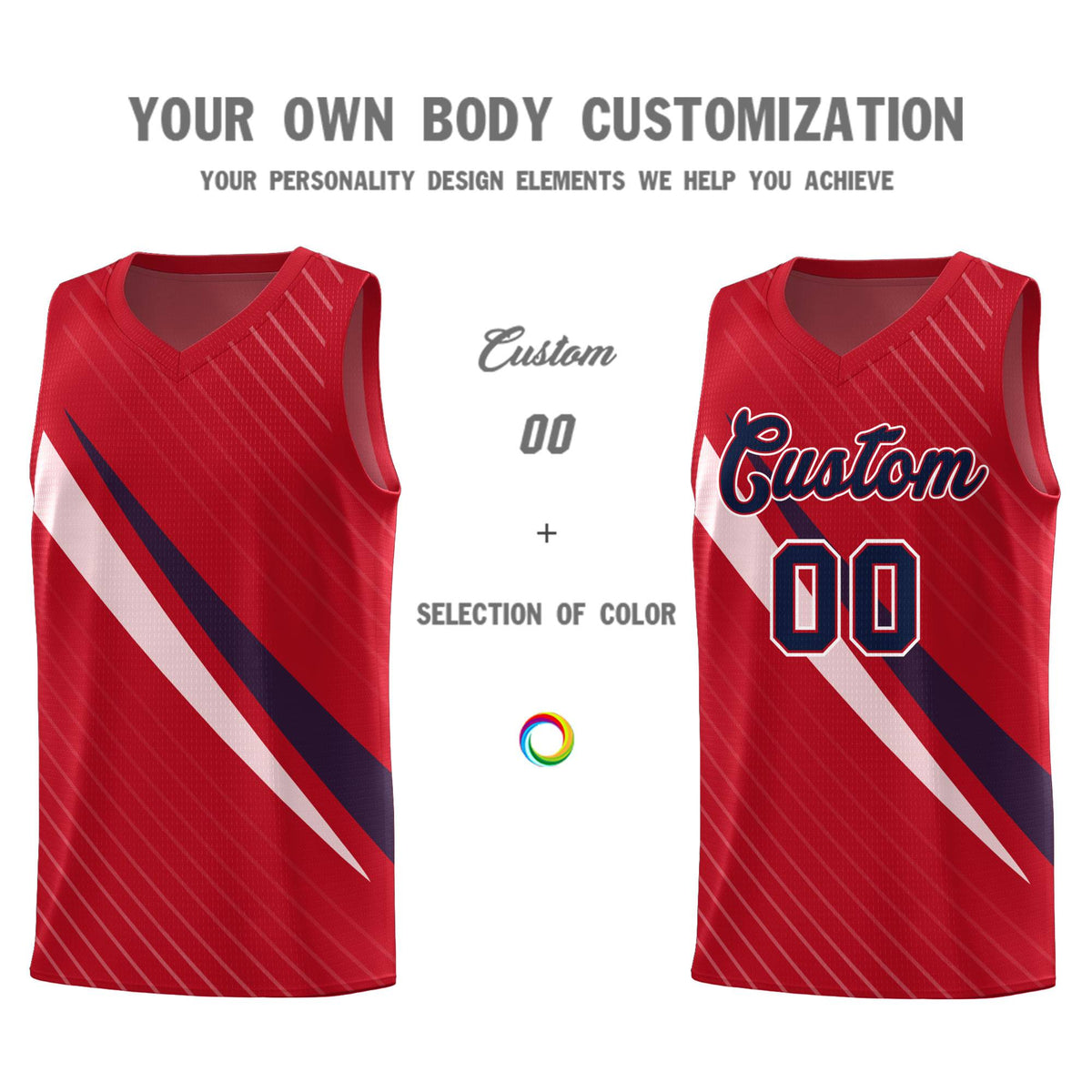 Custom Red Diagonal Pinstripe Pattern Color Block Sports Uniform Basketball Jersey