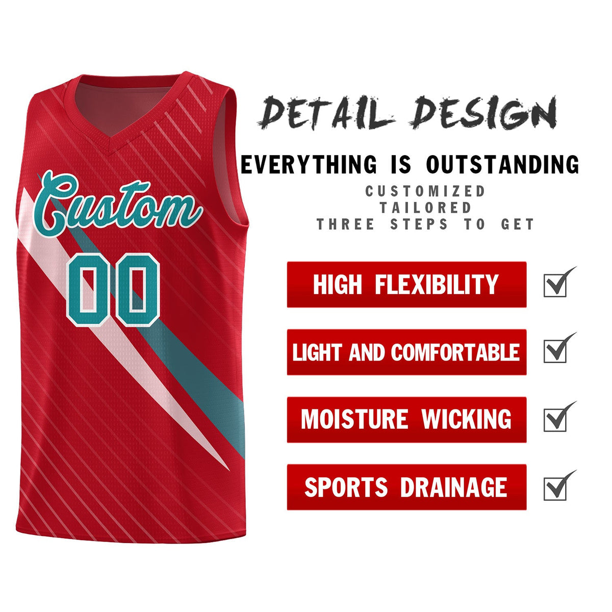 Custom Red Diagonal Pinstripe Pattern Color Block Sports Uniform Basketball Jersey