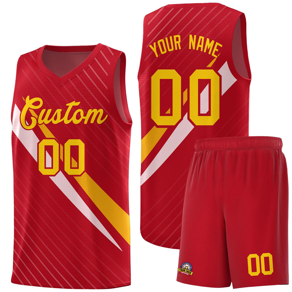 Custom Red Diagonal Pinstripe Pattern Color Block Sports Uniform Basketball Jersey