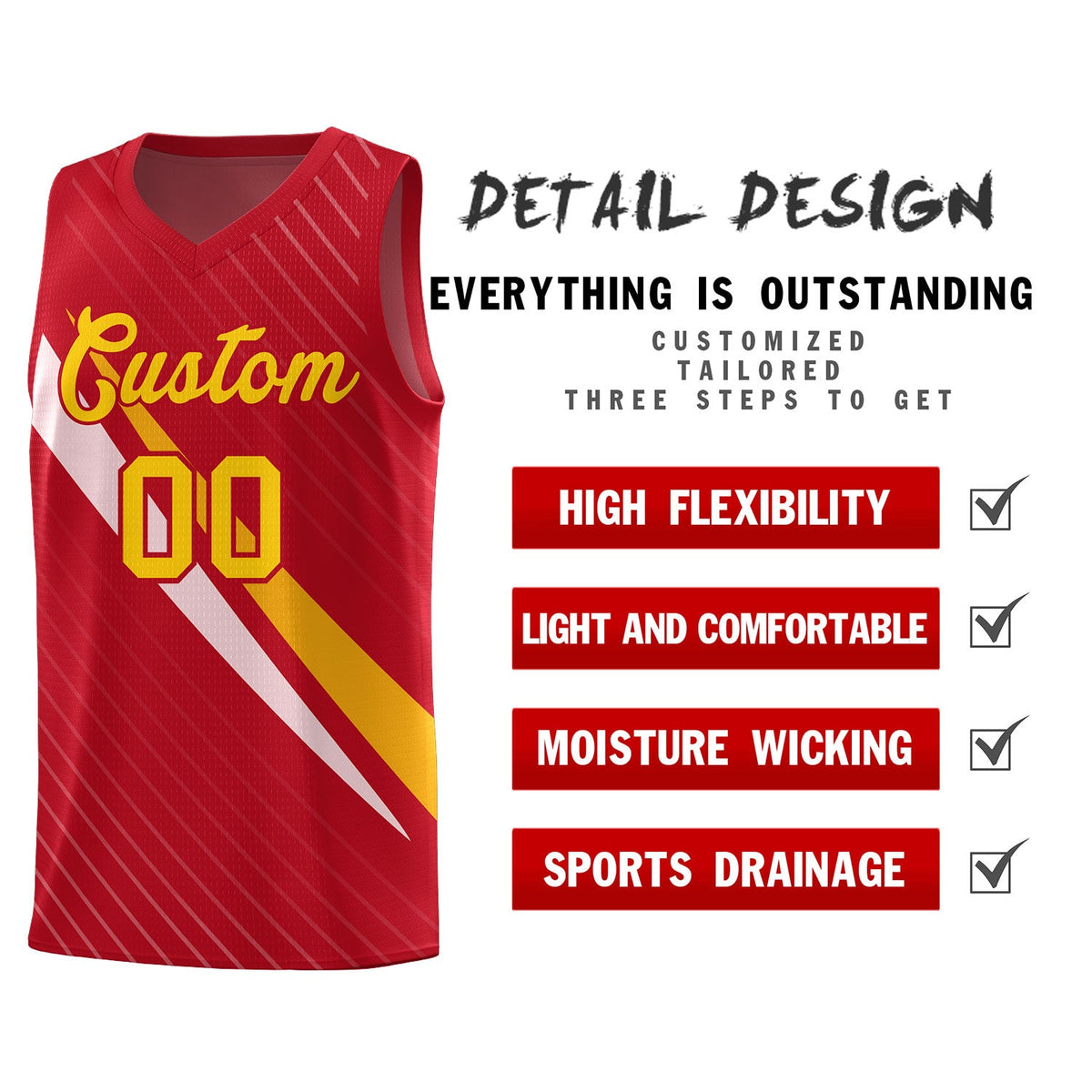 Custom Red Diagonal Pinstripe Pattern Color Block Sports Uniform Basketball Jersey