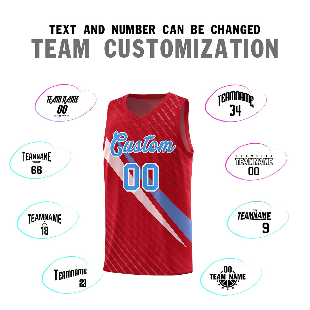 Custom Red Diagonal Pinstripe Pattern Color Block Sports Uniform Basketball Jersey