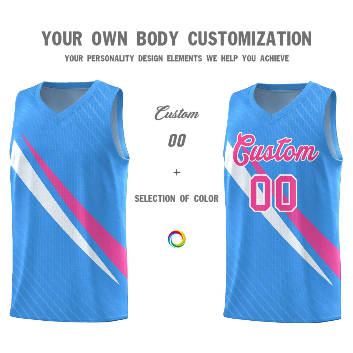 Custom Light Blue Diagonal Pinstripe Pattern Color Block Sports Uniform Basketball Jersey