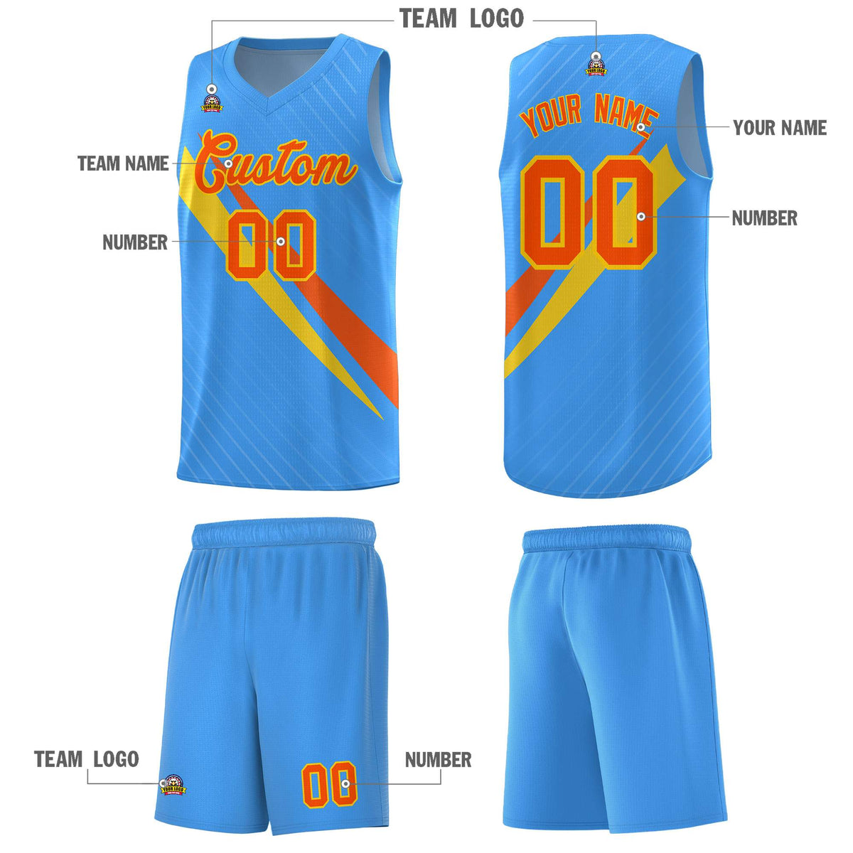 Custom Light Blue Diagonal Pinstripe Pattern Color Block Sports Uniform Basketball Jersey