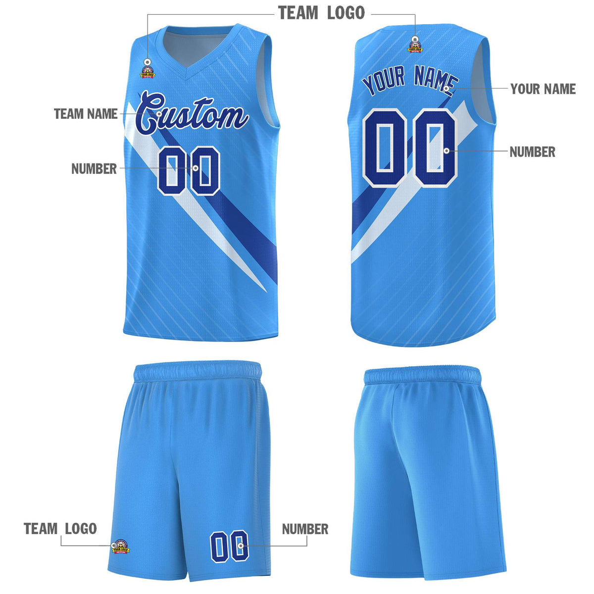 Custom Light Blue Diagonal Pinstripe Pattern Color Block Sports Uniform Basketball Jersey