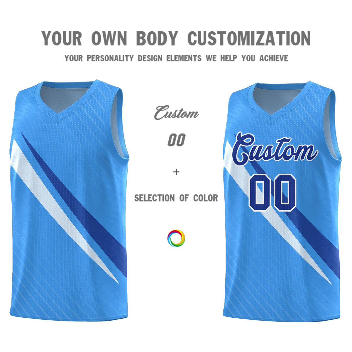 Custom Light Blue Diagonal Pinstripe Pattern Color Block Sports Uniform Basketball Jersey